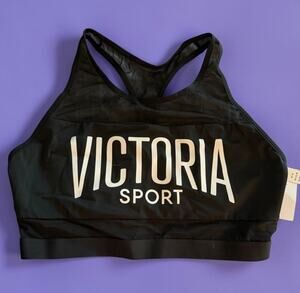 VICTORIA’S SECRET VICTORIA SPORT Sport Bra BLACK logo Prism Racerback MEDIUM